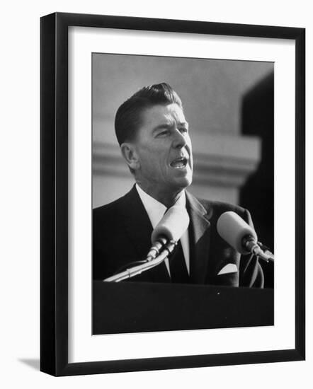 Governor Ronald W. Reagan Making Inaugural Speech after Swearing in Ceremony at Capitol-null-Framed Photographic Print