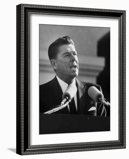 Governor Ronald W. Reagan Making Inaugural Speech after Swearing in Ceremony at Capitol-null-Framed Photographic Print