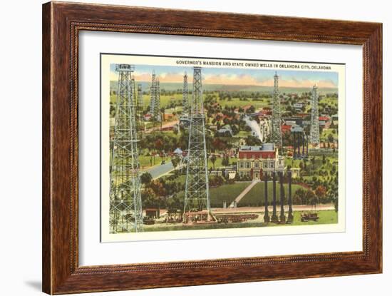 Governor's Mansion and Oil Wells, Oklahoma City, Oklahoma-null-Framed Art Print