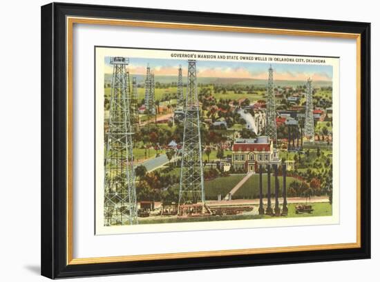 Governor's Mansion and Oil Wells, Oklahoma City, Oklahoma-null-Framed Art Print