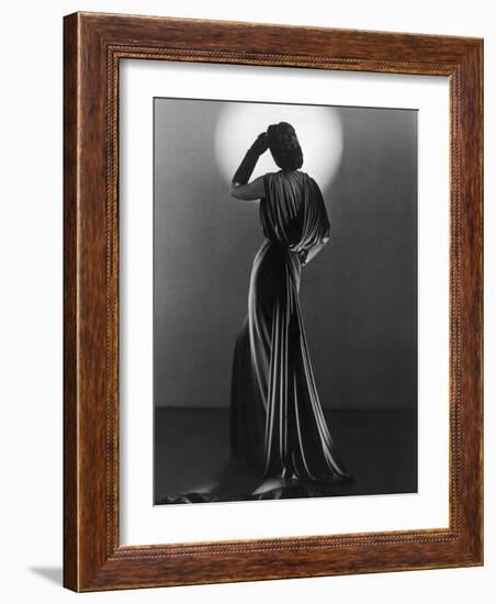 Gown in Mauve Jersey by Balenciaga of Paris Which Makes Dramatic Use of Classical Style Drapery-null-Framed Photographic Print