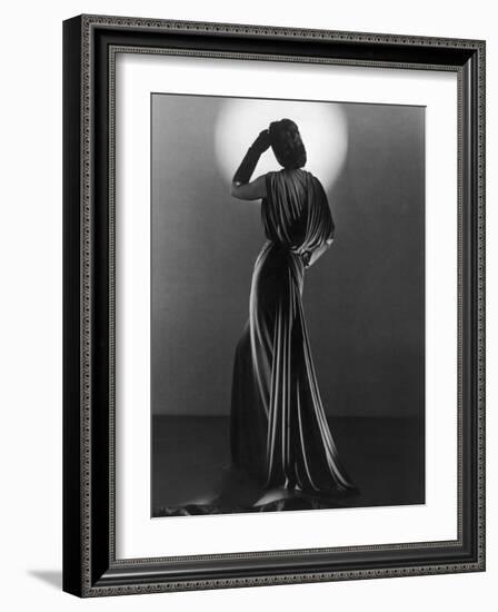 Gown in Mauve Jersey by Balenciaga of Paris Which Makes Dramatic Use of Classical Style Drapery-null-Framed Photographic Print