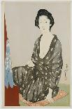 A Beauty in a Black Kimono with White Hanabishi Patterns, Seated before a Mirror, 1920-Goyo Hashiguchi-Giclee Print