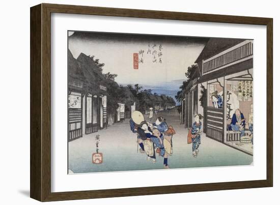 Goyû, femmes accostant les voyageurs-Ando Hiroshige-Framed Giclee Print