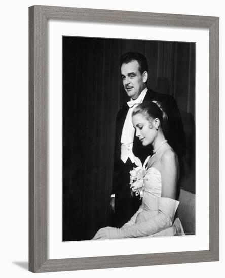 Grace Kelly and Prince Rainier III Attending a Banquet After Announcing Their Engagement-Ralph Morse-Framed Premium Photographic Print