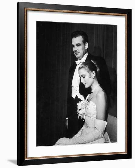 Grace Kelly and Prince Rainier III Attending a Banquet After Announcing Their Engagement-Ralph Morse-Framed Premium Photographic Print