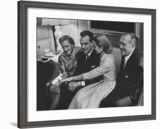 Grace Kelly with Her Fiance Prince Rainier During Announcement of the Engagement at Home-Howard Sochurek-Framed Premium Photographic Print