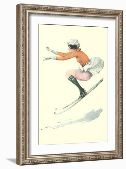 Graceful Lady Skiing Moguls-null-Framed Art Print