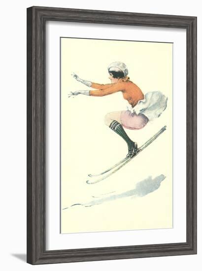 Graceful Lady Skiing Moguls-null-Framed Art Print