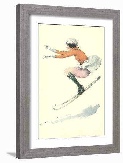 Graceful Lady Skiing Moguls-null-Framed Art Print