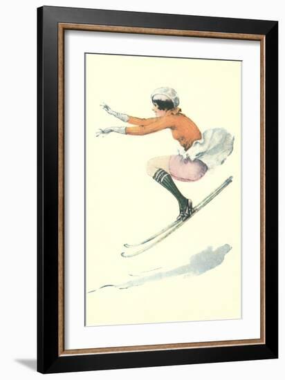 Graceful Lady Skiing Moguls-null-Framed Art Print