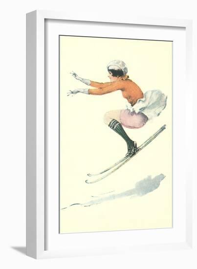 Graceful Lady Skiing Moguls-null-Framed Art Print