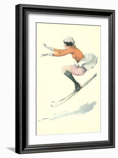 Graceful Lady Skiing Moguls-null-Framed Art Print