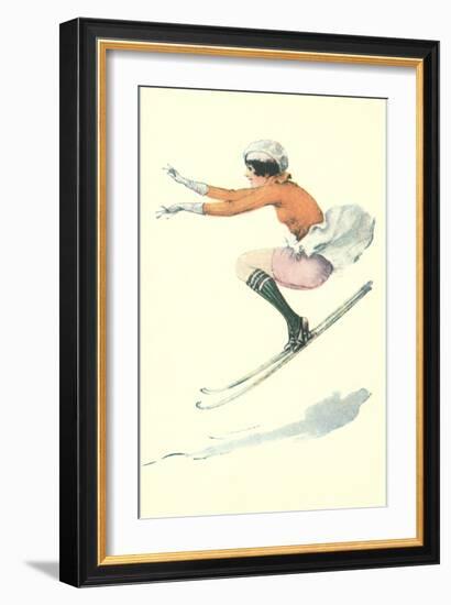 Graceful Lady Skiing Moguls-null-Framed Art Print