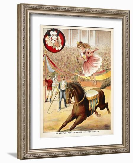 Graceful Performance On Horseback'. a Woman Performer With a Horse in a Circus Ring-null-Framed Giclee Print