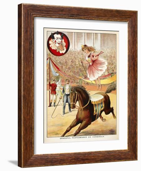 Graceful Performance On Horseback'. a Woman Performer With a Horse in a Circus Ring-null-Framed Giclee Print