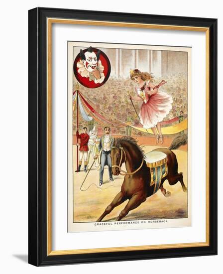 Graceful Performance On Horseback'. a Woman Performer With a Horse in a Circus Ring-null-Framed Giclee Print