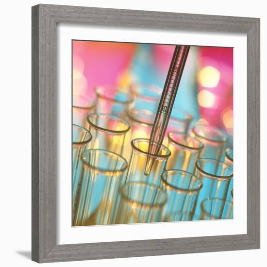 Graduated Pipette And Test Tubes-Tek Image-Framed Premium Photographic Print