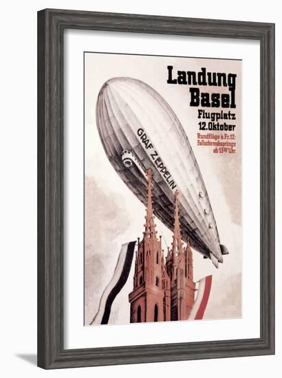 Graf Zeppelin Flies over the Cathedral in Basel Switzerland-Otto Jacob Plattner-Framed Art Print