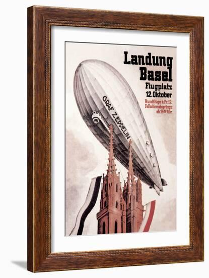 Graf Zeppelin Flies over the Cathedral in Basel Switzerland-Otto Jacob Plattner-Framed Art Print