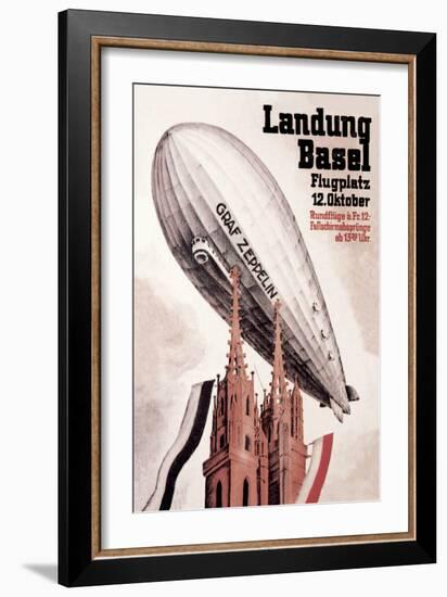 Graf Zeppelin Flies over the Cathedral in Basel Switzerland-Otto Jacob Plattner-Framed Art Print