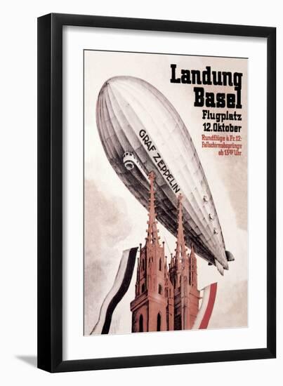 Graf Zeppelin Flies over the Cathedral in Basel Switzerland-Otto Jacob Plattner-Framed Art Print