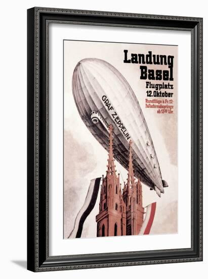 Graf Zeppelin Flies over the Cathedral in Basel Switzerland-Otto Jacob Plattner-Framed Art Print