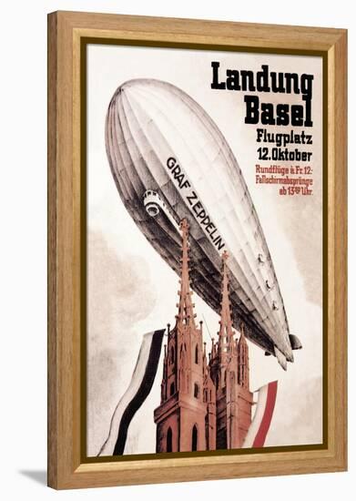 Graf Zeppelin Flies over the Cathedral in Basel Switzerland-Otto Jacob Plattner-Framed Stretched Canvas