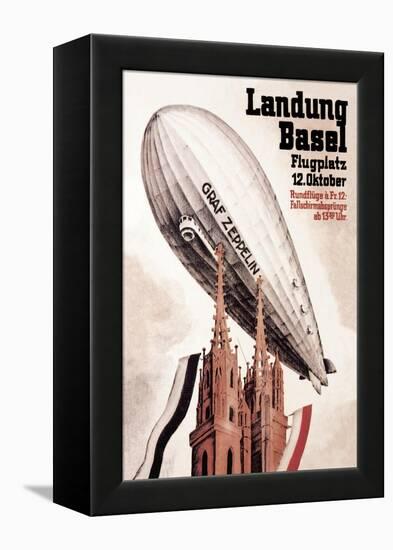 Graf Zeppelin Flies over the Cathedral in Basel Switzerland-Otto Jacob Plattner-Framed Stretched Canvas