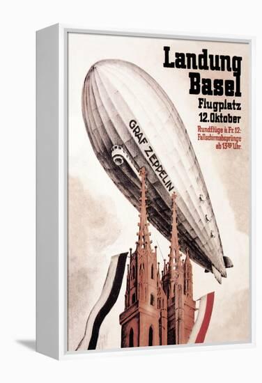 Graf Zeppelin Flies over the Cathedral in Basel Switzerland-Otto Jacob Plattner-Framed Stretched Canvas