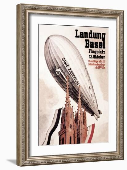 Graf Zeppelin Flies over the Cathedral in Basel Switzerland-Otto Jacob Plattner-Framed Art Print