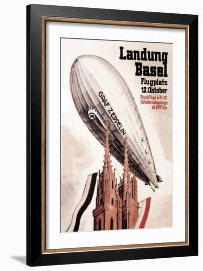 Graf Zeppelin Flies over the Cathedral in Basel Switzerland-Otto Jacob Plattner-Framed Art Print