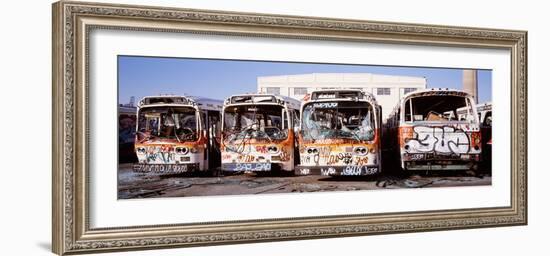 Graffiti Buses at Junkyard, San Francisco, California, USA-null-Framed Photographic Print