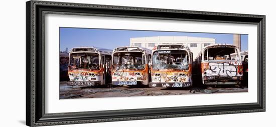 Graffiti Buses at Junkyard, San Francisco, California, USA-null-Framed Photographic Print