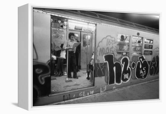 Graffiti on a NYC Subway Car on the Became a Symbol of a City in Decline in 1970s-null-Framed Stretched Canvas