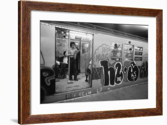 Graffiti on a NYC Subway Car on the Became a Symbol of a City in Decline in 1970s-null-Framed Photo