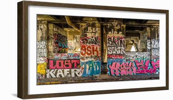 Graffiti on the walls, Tenth Street Bridge, Los Angeles County, Southern California, California...-null-Framed Photographic Print