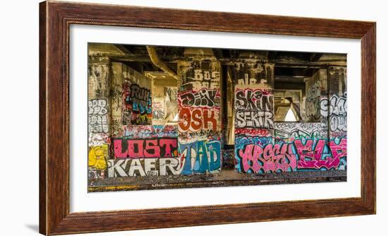 Graffiti on the walls, Tenth Street Bridge, Los Angeles County, Southern California, California...-null-Framed Photographic Print