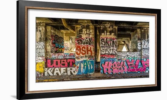 Graffiti on the walls, Tenth Street Bridge, Los Angeles County, Southern California, California...-null-Framed Photographic Print