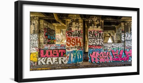 Graffiti on the walls, Tenth Street Bridge, Los Angeles County, Southern California, California...-null-Framed Photographic Print