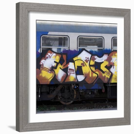 Grafitti on Train Carriage, Pisa, Italy-Mike Burton-Framed Photographic Print