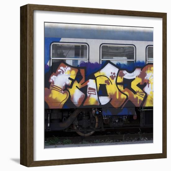 Grafitti on Train Carriage, Pisa, Italy-Mike Burton-Framed Photographic Print