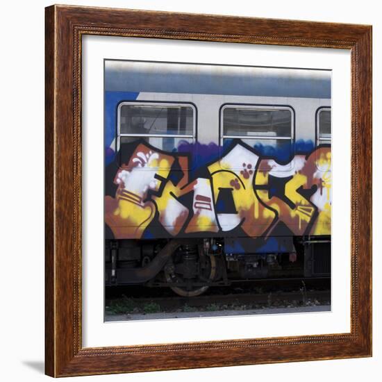 Grafitti on Train Carriage, Pisa, Italy-Mike Burton-Framed Photographic Print