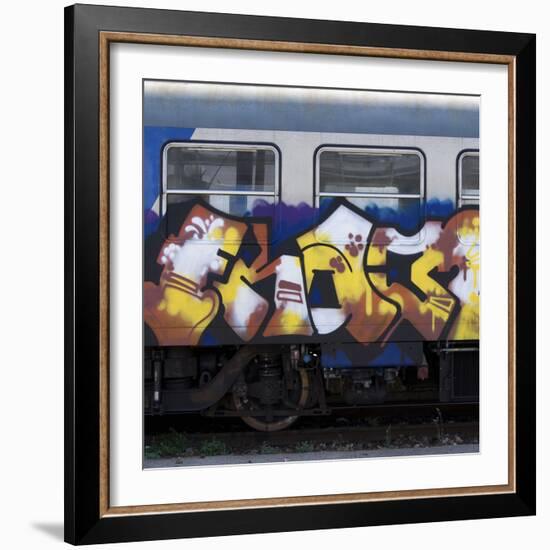 Grafitti on Train Carriage, Pisa, Italy-Mike Burton-Framed Photographic Print