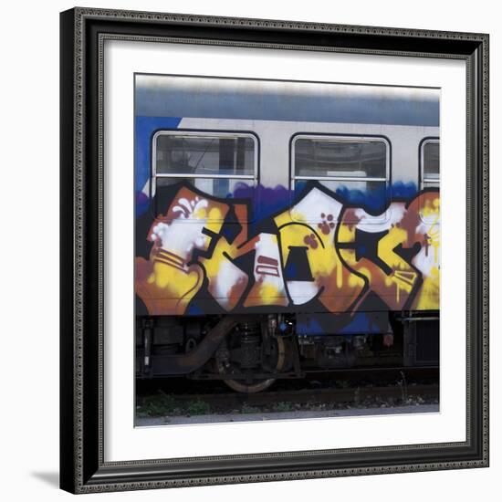 Grafitti on Train Carriage, Pisa, Italy-Mike Burton-Framed Photographic Print