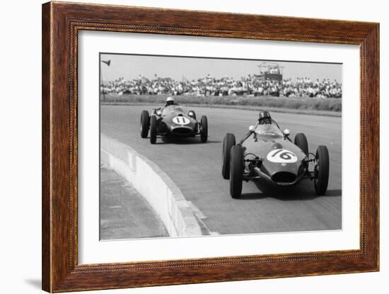 Graham Hill and Jack Brabham Racing in the XI British Grand Prix, Silverstone, July 1958-null-Framed Photographic Print