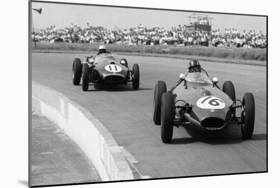 Graham Hill and Jack Brabham Racing in the XI British Grand Prix, Silverstone, July 1958-null-Mounted Photographic Print