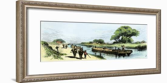 Grain-Boat Towed by a Mule Team on the Erie Canal, 1800s-null-Framed Giclee Print