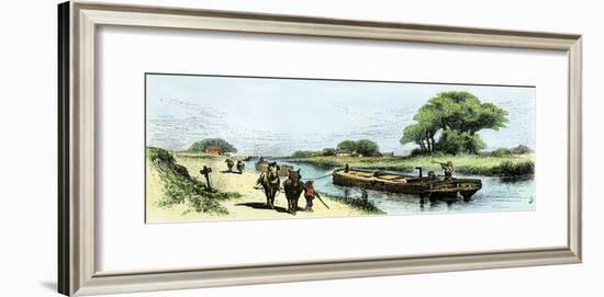 Grain-Boat Towed by a Mule Team on the Erie Canal, 1800s-null-Framed Giclee Print