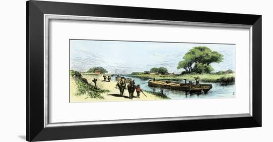 Grain-Boat Towed by a Mule Team on the Erie Canal, 1800s-null-Framed Giclee Print